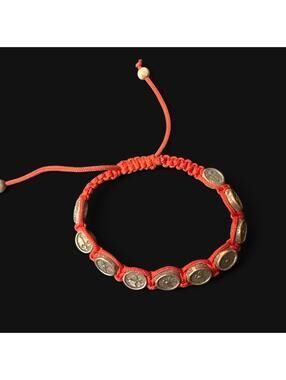 Religious Medallion Bracelet Womens OS Orange Excellent Woven Cord
